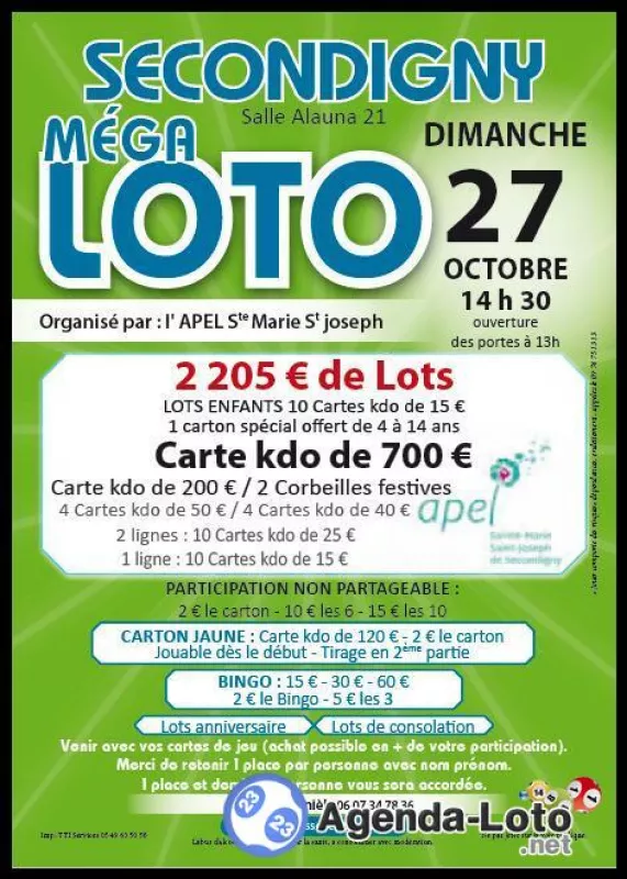 Méga Loto Apel Ste Marie St Joseph Secondigny