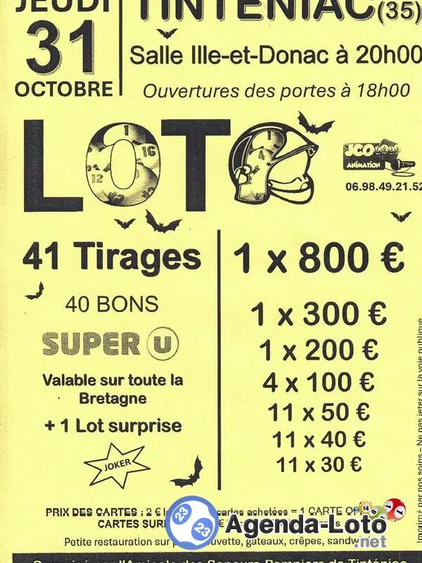 Super Loto Amicale des Sapeurs Pompiers Tinténiac avec Jco