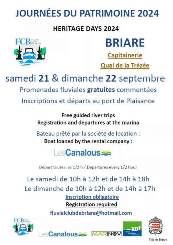 Journées du Patrimoine-Balades Fluviales Commentées sur le Canal de Briare