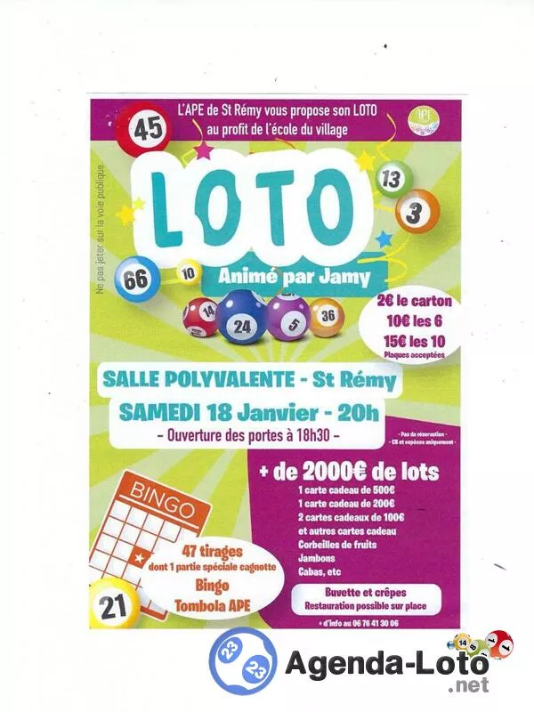 Loto-Bingo Ape St Rémy avec Jamy 47 Tirages