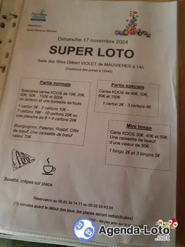 Loto de Famille Rurales de Mauvieres St Hilaire sur Benaize