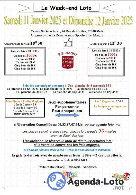 Loto Organisés par la Renaissance Sportive de Magny