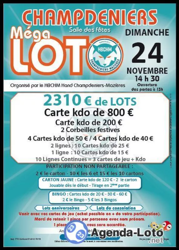 Méga Loto du Hbchm Hand Champdeniers Mazieres