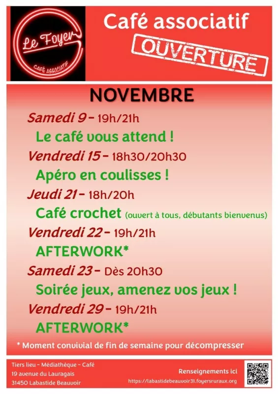 Café Associatif le Foyer-Programme de Novembre 2024