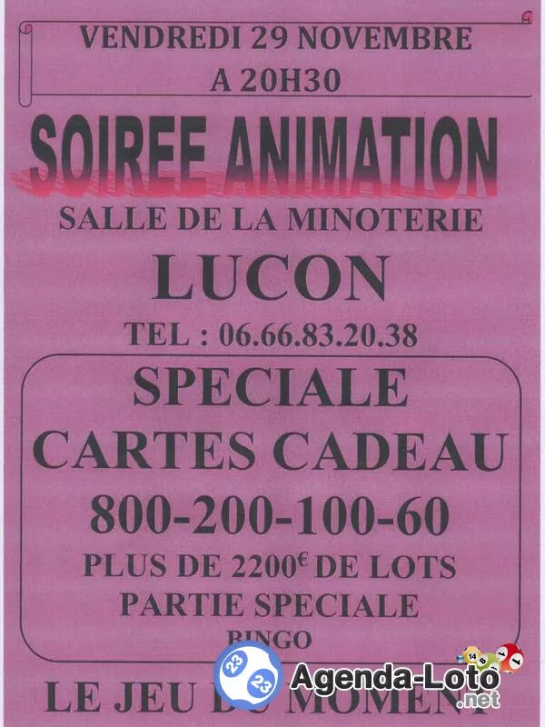 Soirée Animation Loto Spéciale Cartes Cadeau