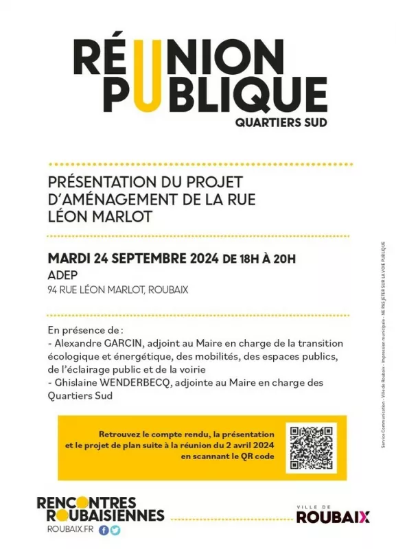 Réunion Publique : Aménagement de la Rue Léon Marlot (Quartiers Sud)