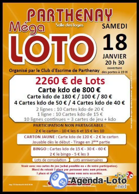 Méga Loto du Club d'Escrime de Parthenay