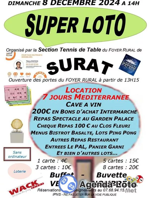 Loto le 8 Décembre à 14H à Surat