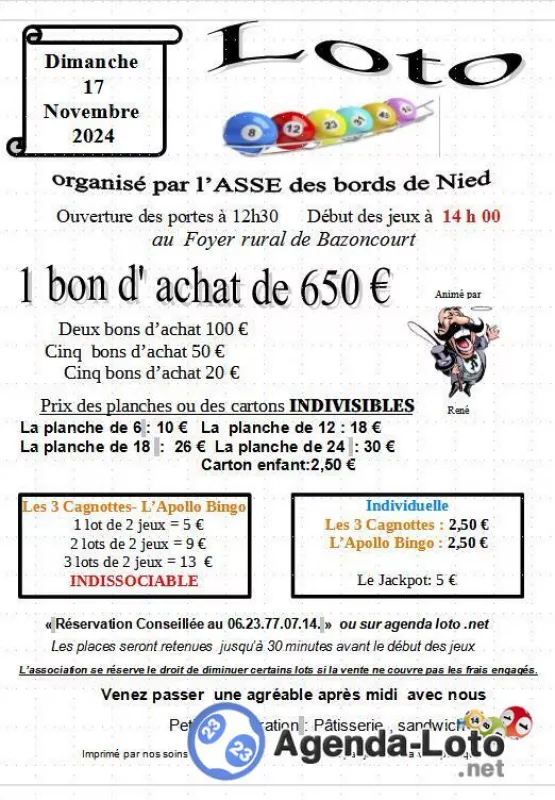 Loto Organisé par L’asse des Bords de Nied