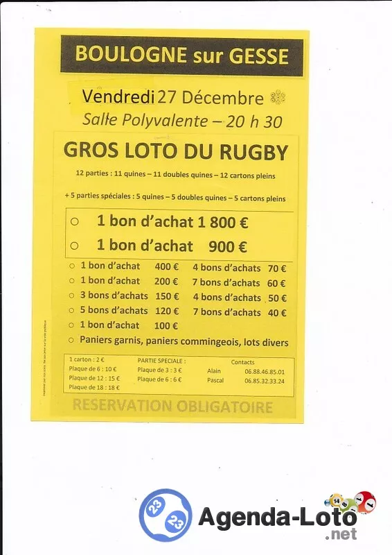 Gros Loto du Rugby Spécial Bons d'Achats