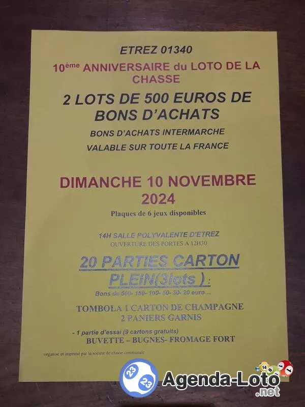 10Ème Anniversaire du Loto de la Chasse D Etrez