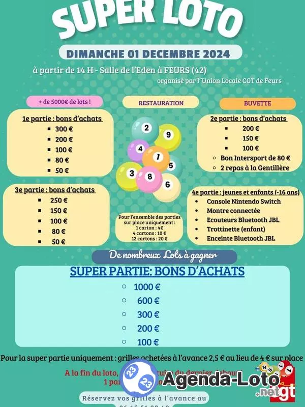 Super Loto Organisé par l'Union Locale Cgt de Feurs