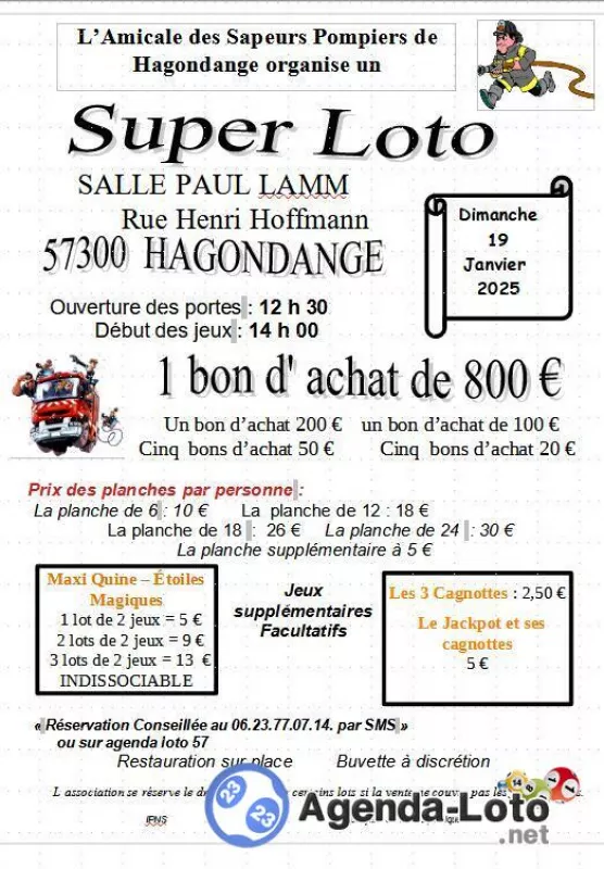 Loto Organisè par L’amicale des Sapeurs Pompiers Hagondange