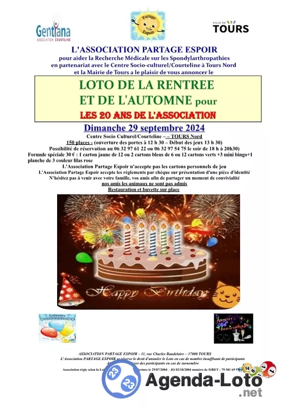 Loto Thème Anniversaire 20 Ans Association