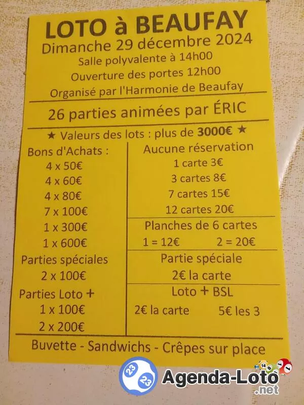 Super Loto de l'Harmonie de Beaufay Animé par Eric