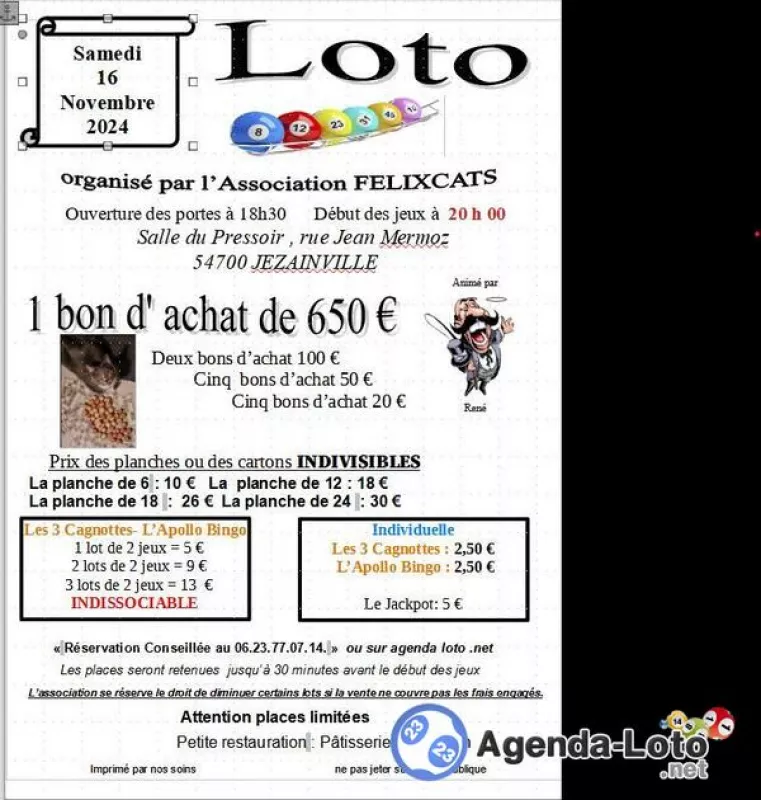 Loto Organisé par L’association Felixcats