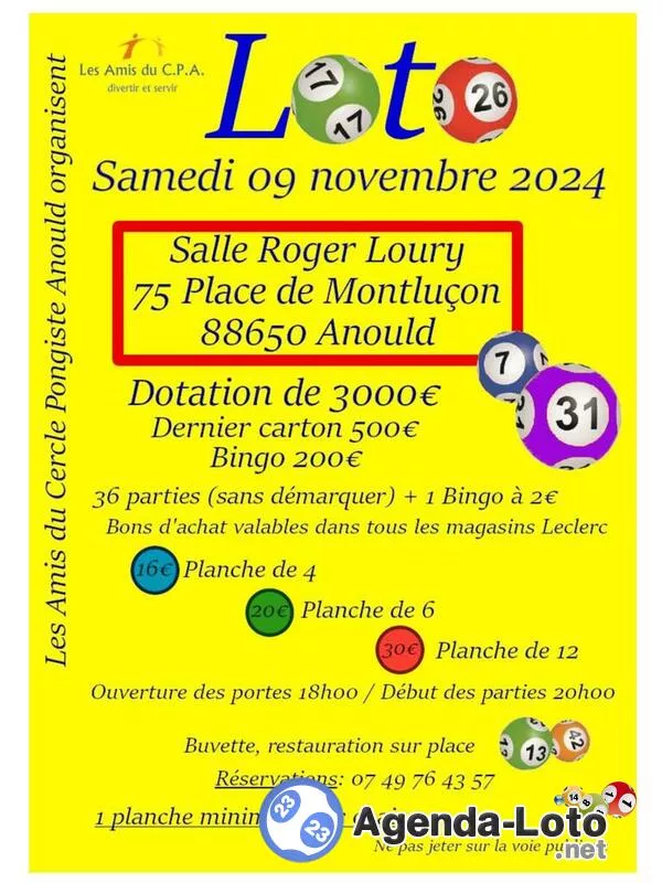 Loto des Amis du Cercle Pongiste d'Anould