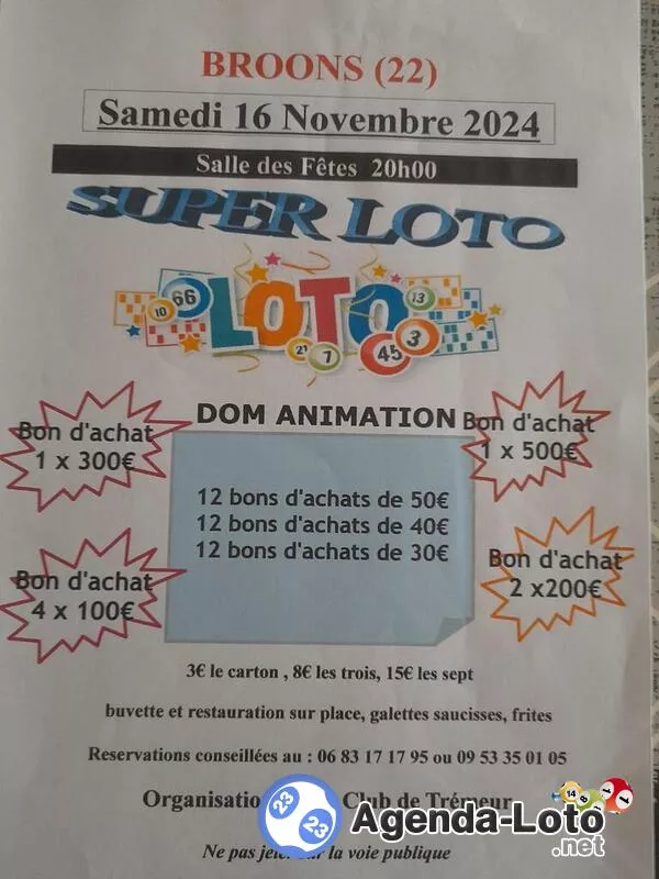 Super Loto Judo Club Trémeur Animateur : Dom Animation