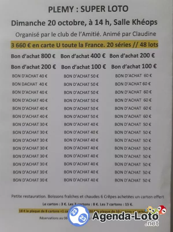 Loto du Club des Aînés Animé par Claudine