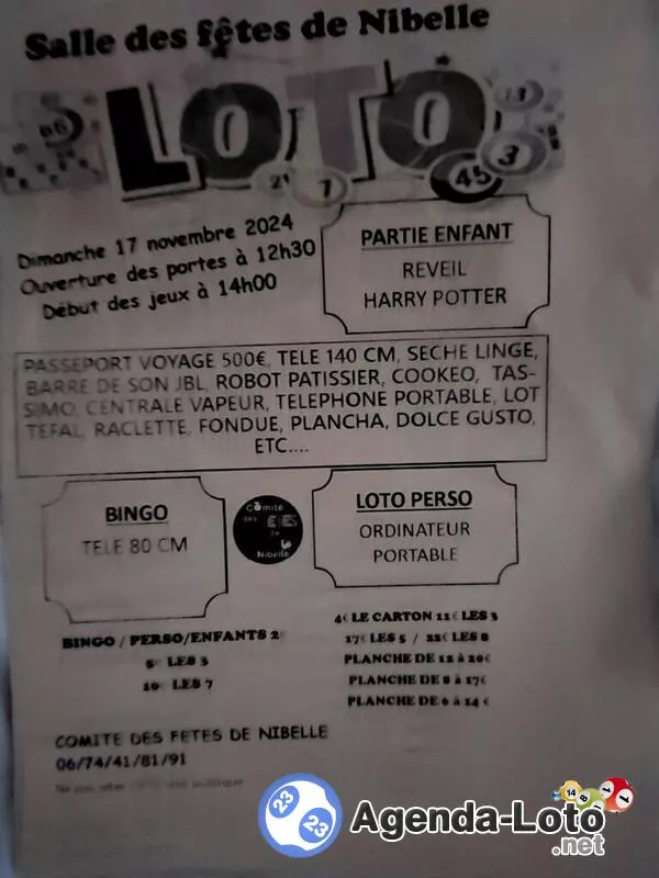 Loto Comité des Fêtes de Nibelle