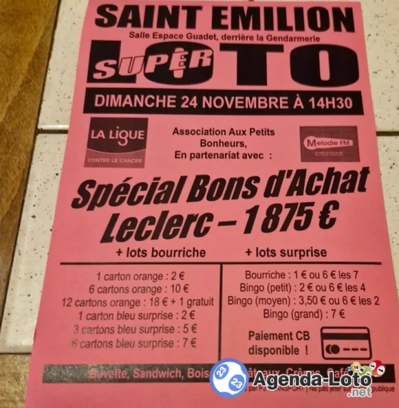 Super Loto au Profit de la Ligue Contre le Cancer