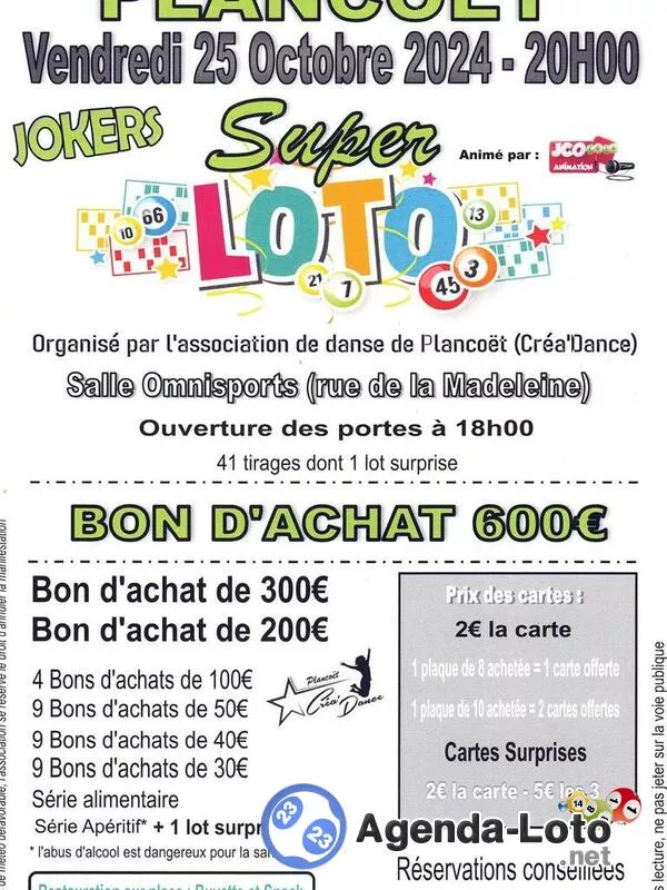 Super Loto Association Créa Danse de Plancoët avec Jco