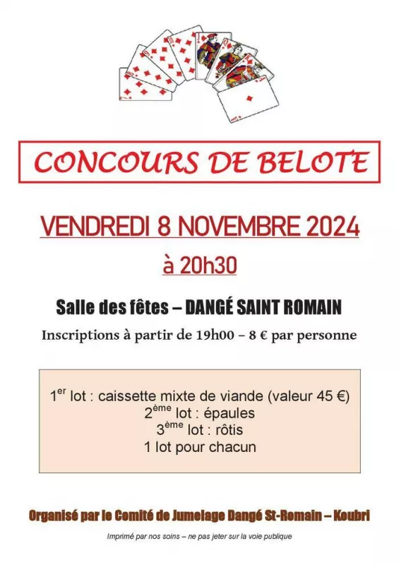 Concours de Belote le 08/11-Comité de Jumelage Koubri