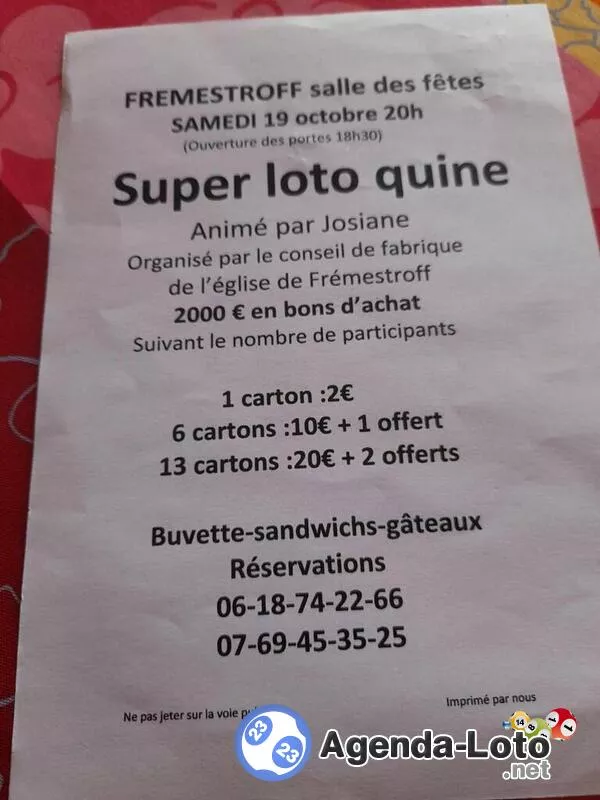 Loto du Conseil de Fabrique de L Église de Fremestroff