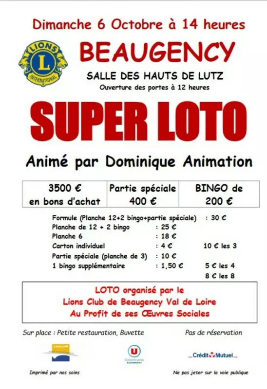 Super Loto du Lions Club de Beaugency Val de Loire