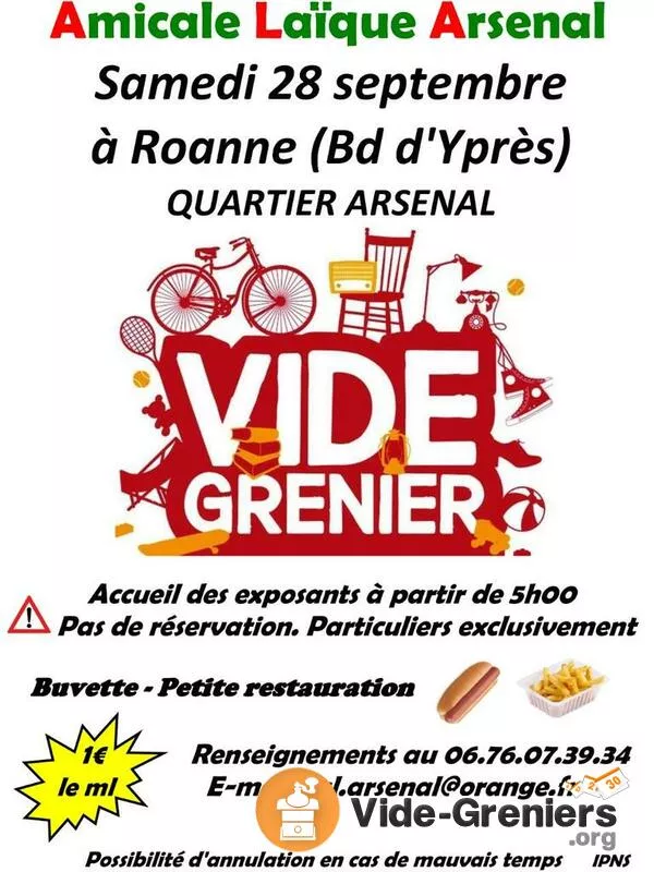 L'Amicale Laïque Arsenal Organise Son Vide-Grenier