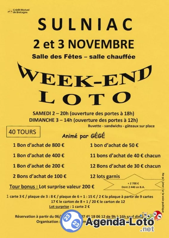 Super Loto du Comité de Jumelage Sulniac Anim Gégé Loto