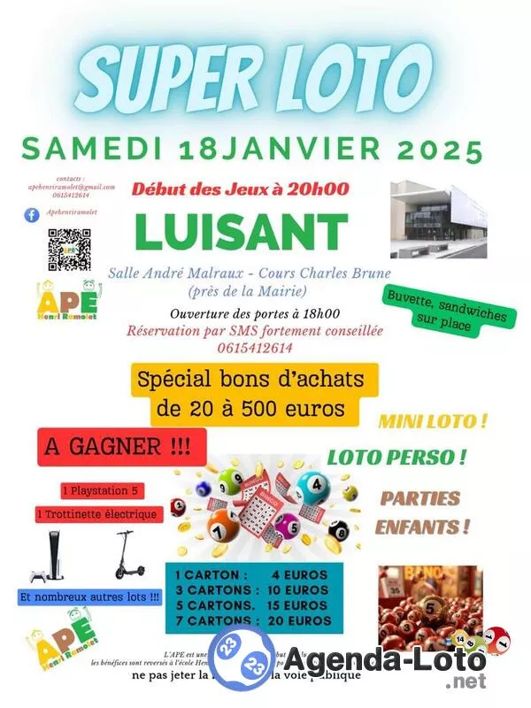 Super Loto Organisé par l'Ape Henri Ramolet