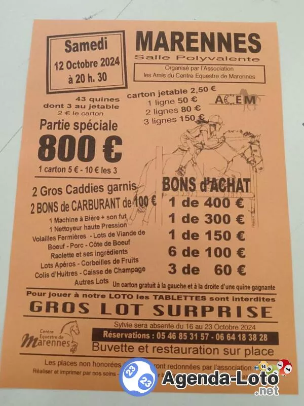 Loto les Amis du Centre Équestre de Marennes