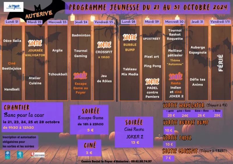 Programme Espace Jeunes-Foyer d'Auterive-Toussaint 2024