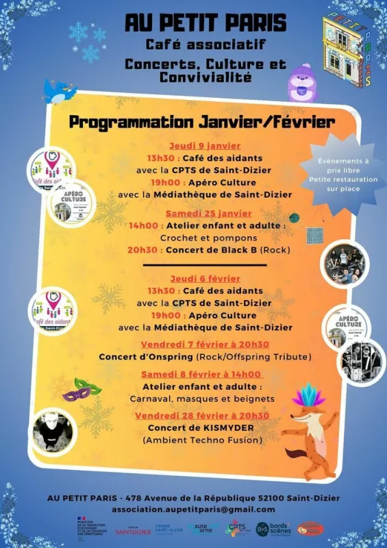 Programmation Janvier et Février au Petit Paris