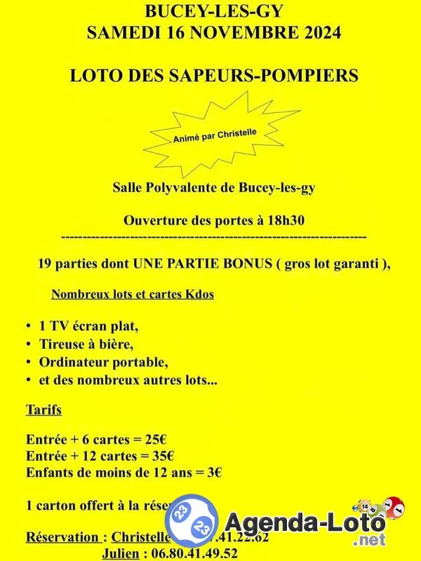 Loto des Sapeurs Pompiers du Bucey-les-Gy