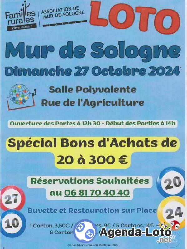 Loto Familles Rurales de Mur de Sologne