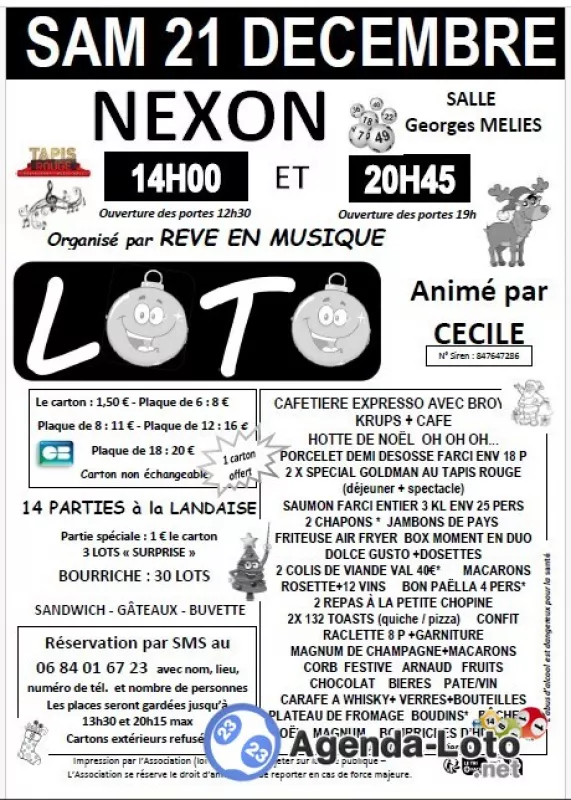 Loto du Reve en Musique 14H 20H45 Anime par Cecile