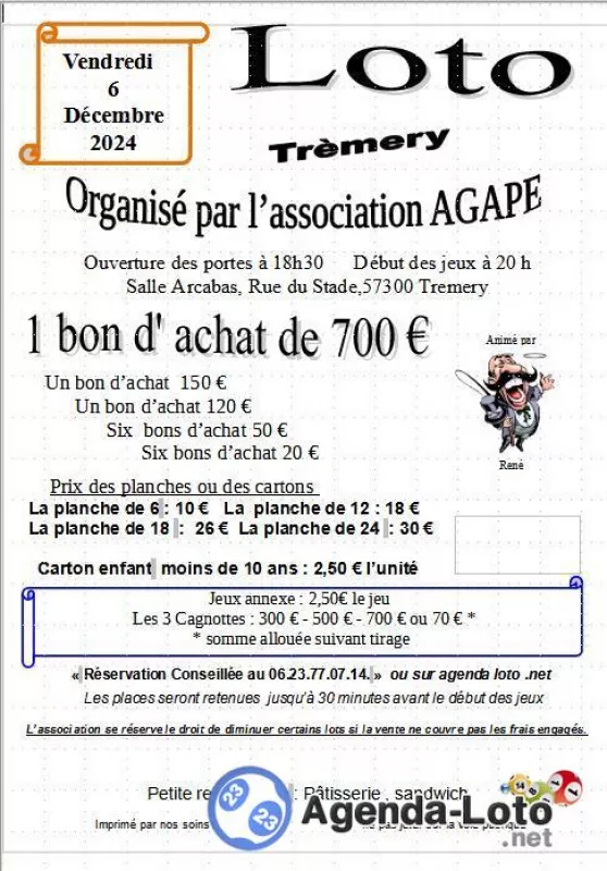 Loto Organisé par L’association Agape